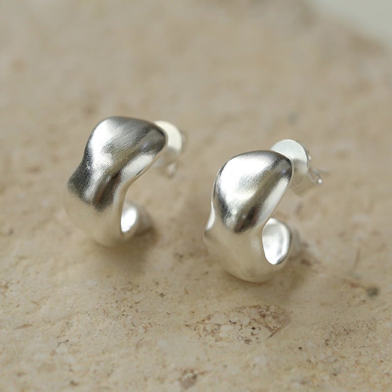 Classic C-Shaped Frosted Huggie Earrings - Sterling Silver Hoop Earrings for Women, Perfect for Everyday Wear & Special Occasions