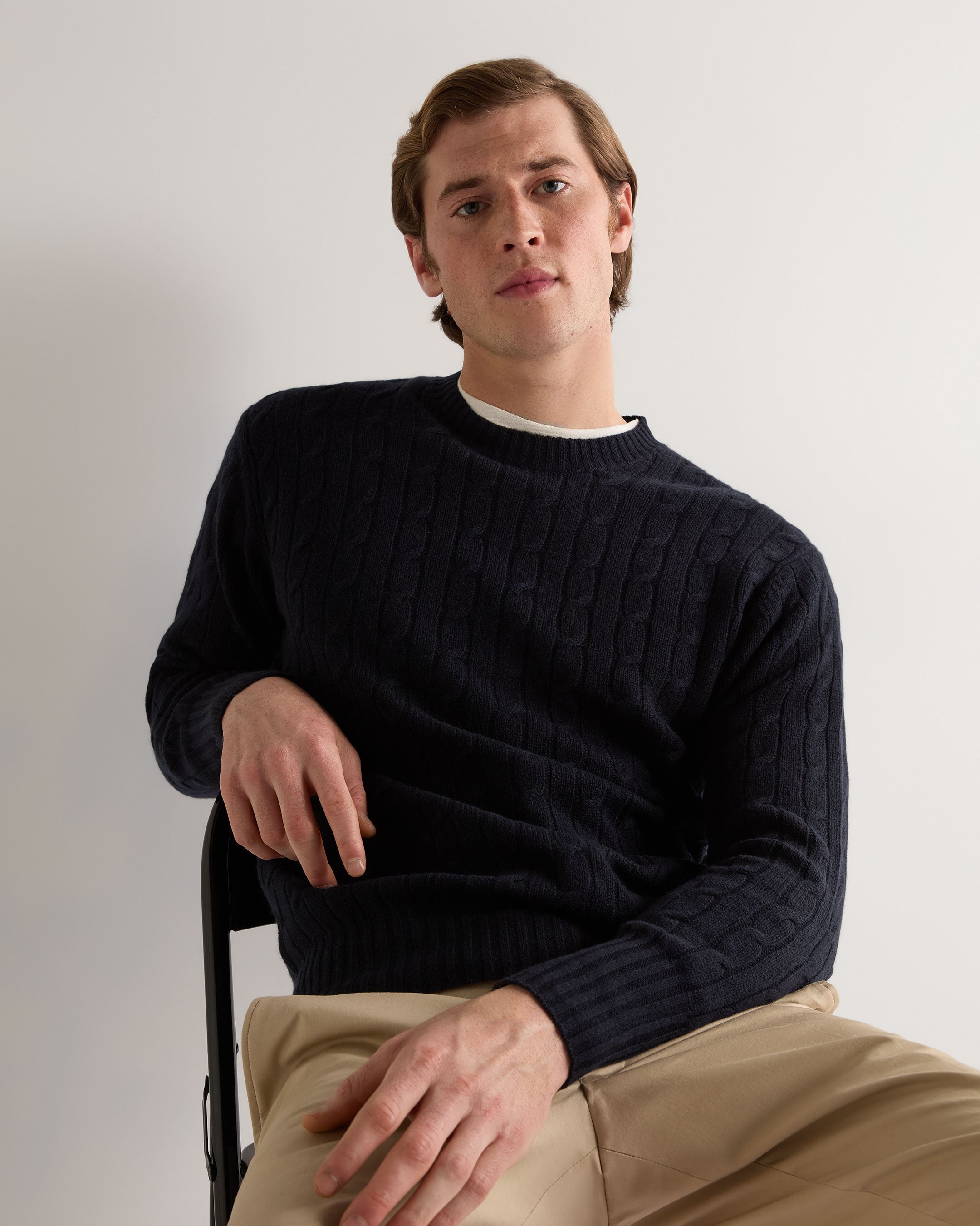 Premium Men's Cashmere Sweater - Soft & Warm Navy Blue Cable Knit Jumper for Winter | Office, Casual & Holiday Wear