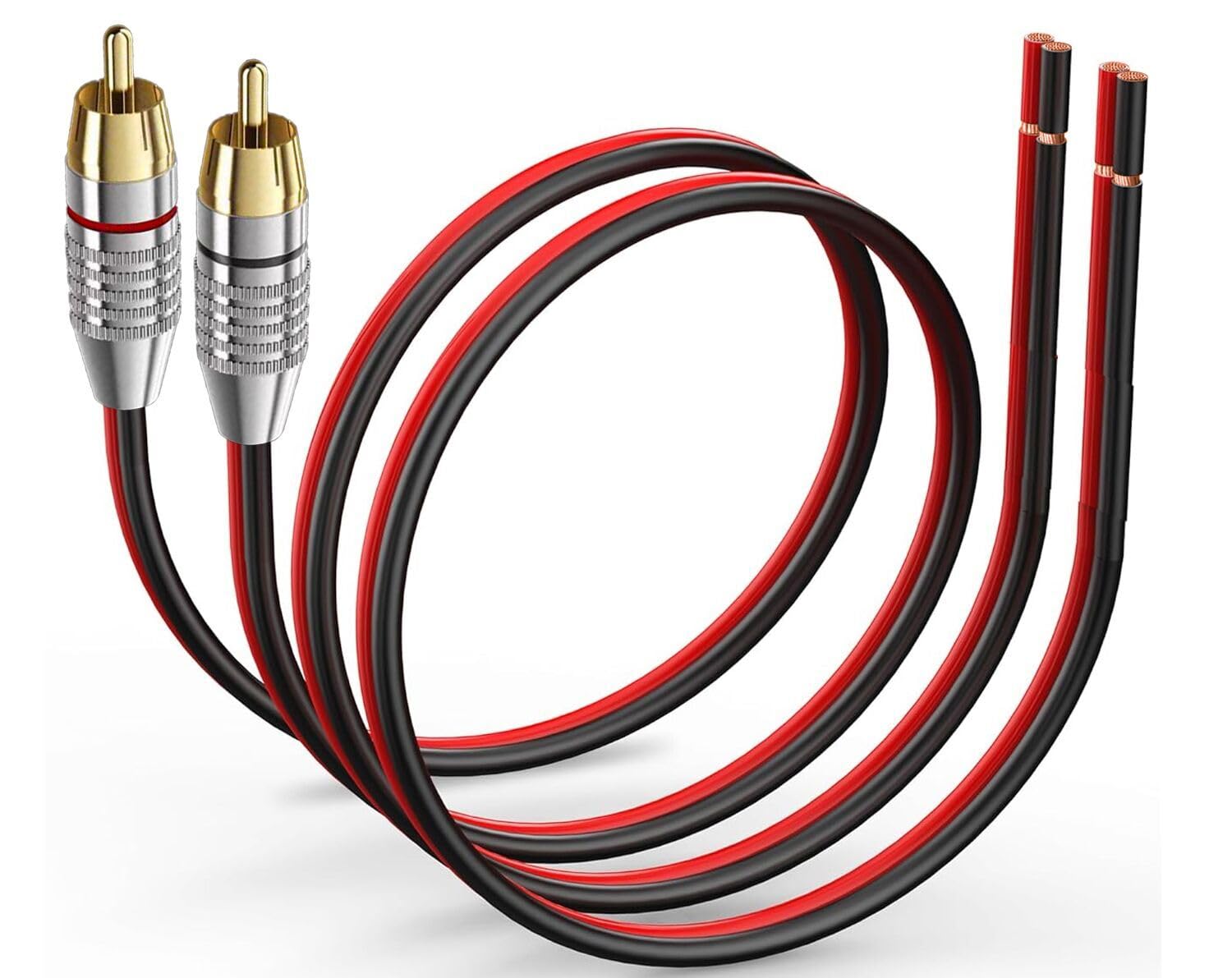 2 Pack 14AWG Heavy Duty Speaker Wire to RCA Adapter Cable, 1Ft 14 Gauge Bare Wire to RCA Connector for Amplifier, Subwoofer, TV, Home Theater & Audio System Setup