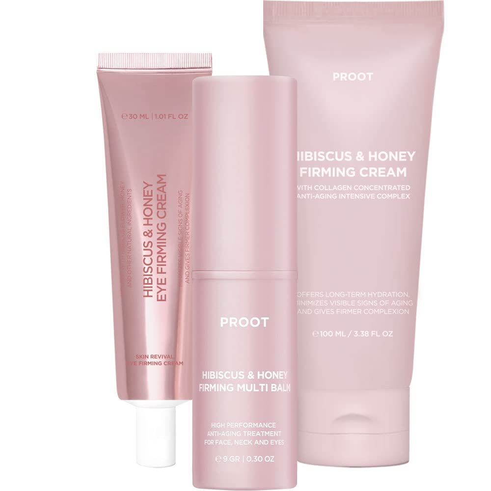 PROOT Hibiscus Honey Firming Cream & Eye Balm Bundle - For Face, Neck & Body Care