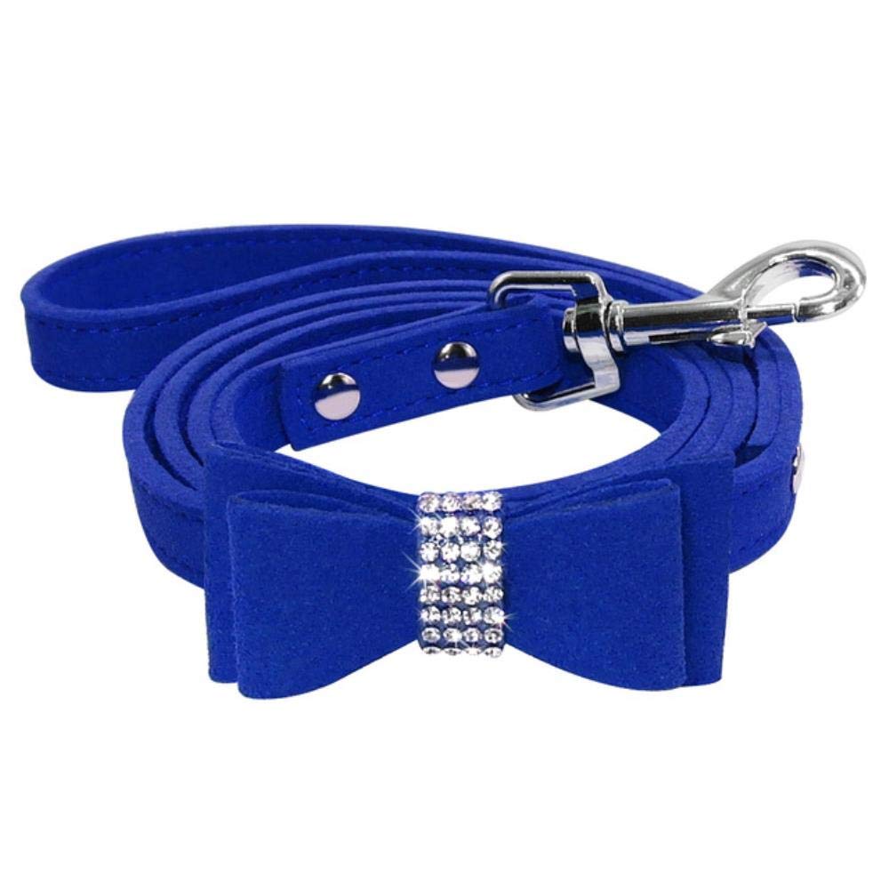 Premium Suede Leather Dog Leash with Rhinestone Bowknot - Adjustable Walking Lead for Small & Medium Dogs | Pet Supplies Accessories in Pink | Perfect for Daily Walks, Training & Outdoor Adventures