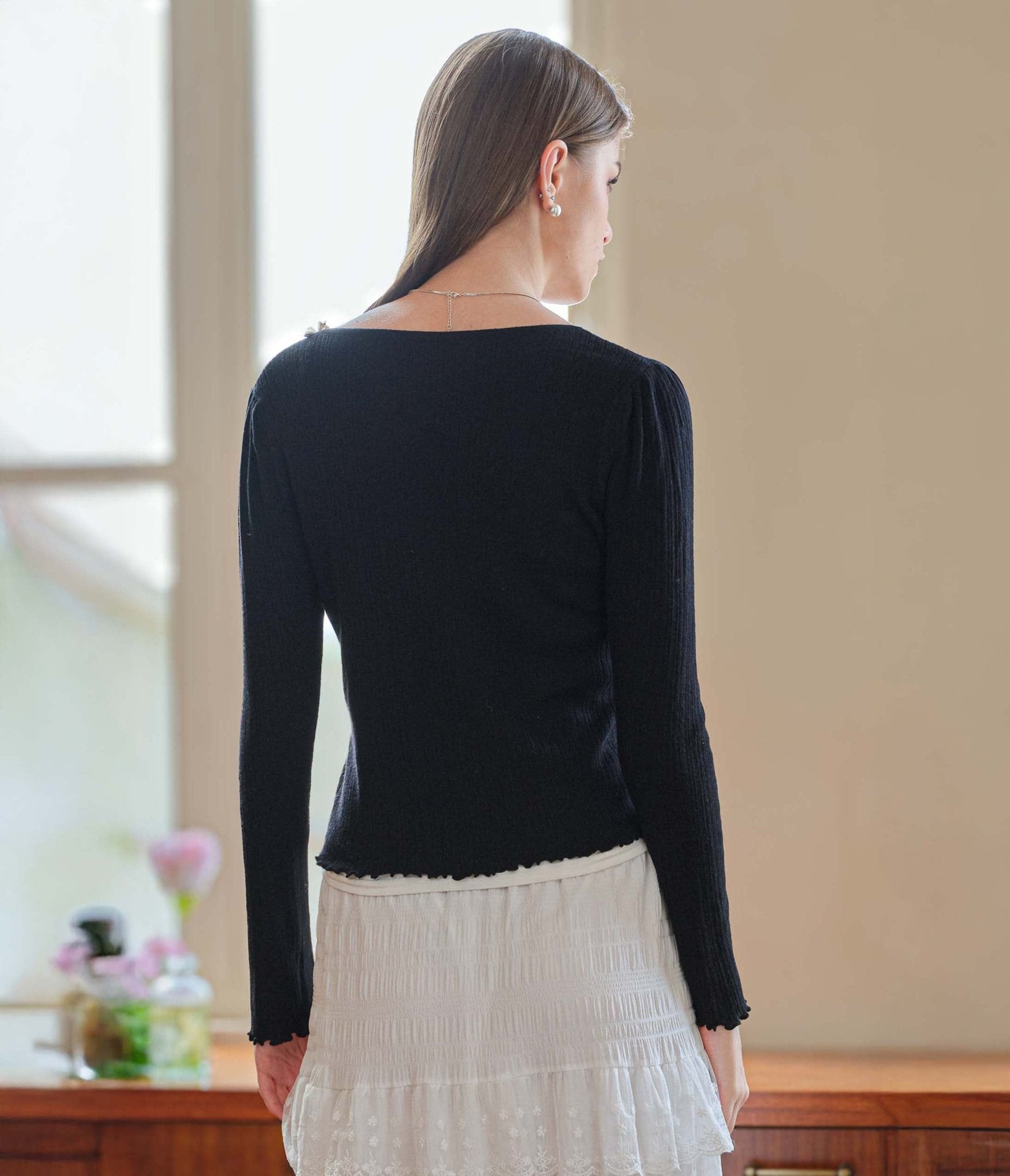 Elegant Black Lace Ribbon Knit Top for Women - Stylish Party Wear, Date Night Outfit & Casual Chic Blouse