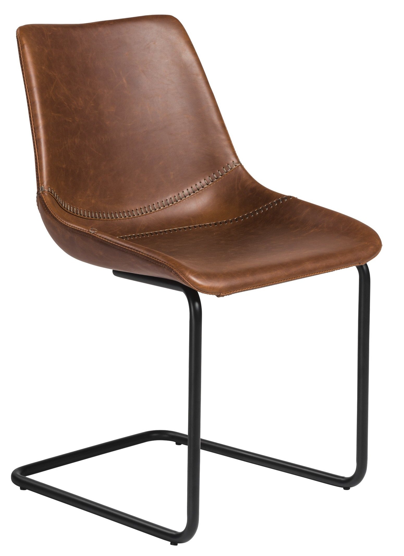 Flynn Side Chair Set of 2 - Genuine Leather Upholstery & Coated Metal Legs - Modern Dining Room, Kitchen, or Office Seating