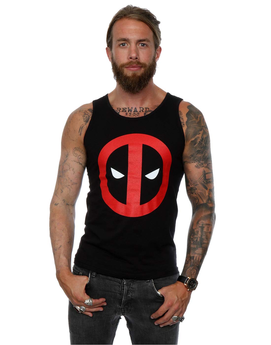Marvel Deadpool Logo Men's Tank Top - Large Black - Casual Graphic Tee for Superhero Fans, Cosplay & Summer Outfits