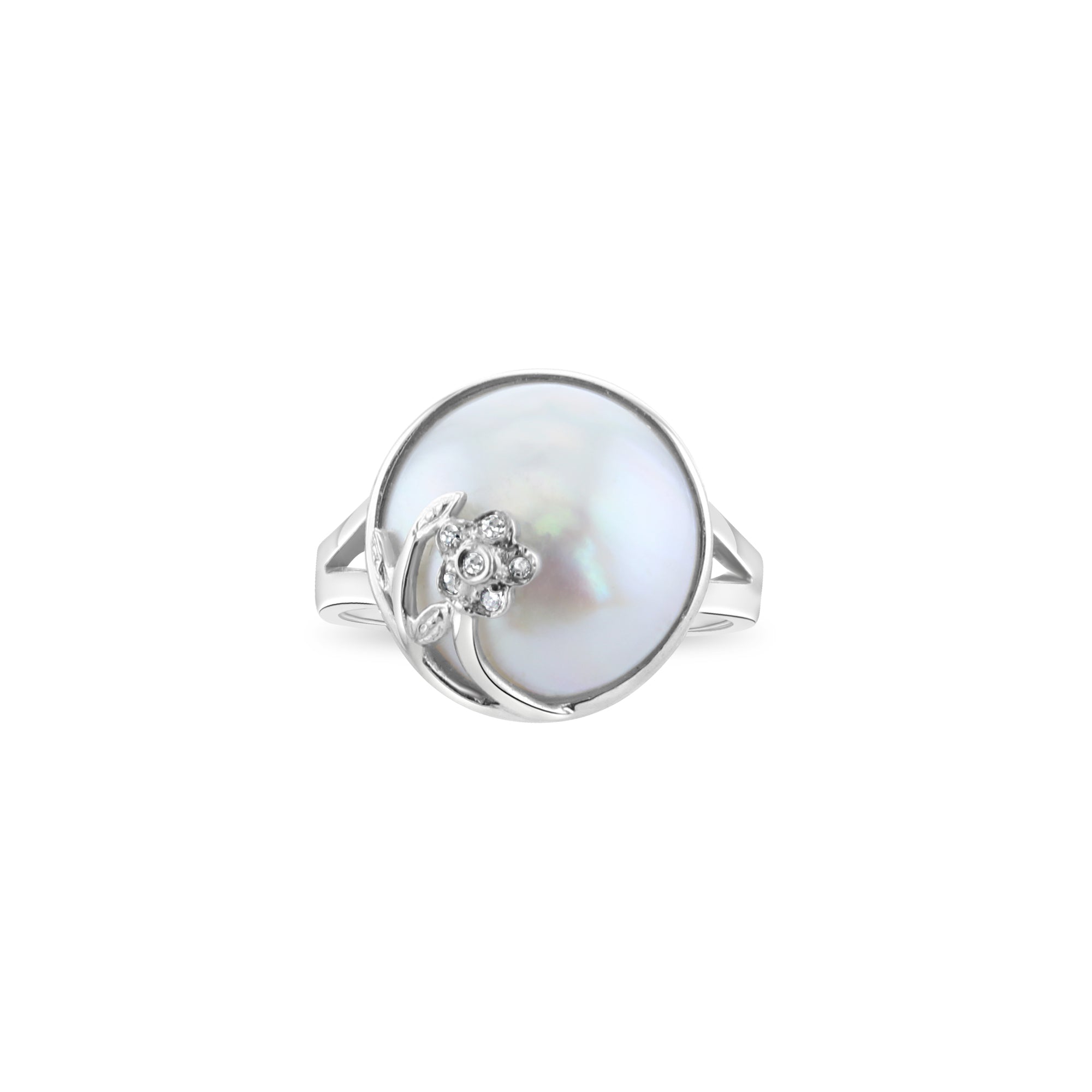14K White Gold Mabe Pearl and Diamond Floral Ring - Elegant Jewelry for Weddings, Anniversaries & Special Occasions