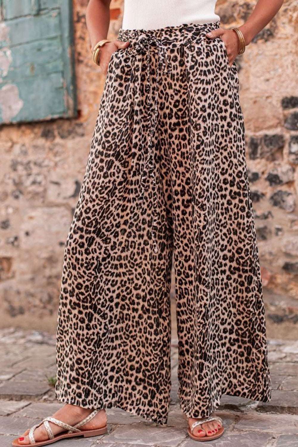 Leopard Print Wide Leg Pants with Drawstring Waist - Comfortable Lounge Pants for Women, Casual Wear, Yoga, and Home Relaxation