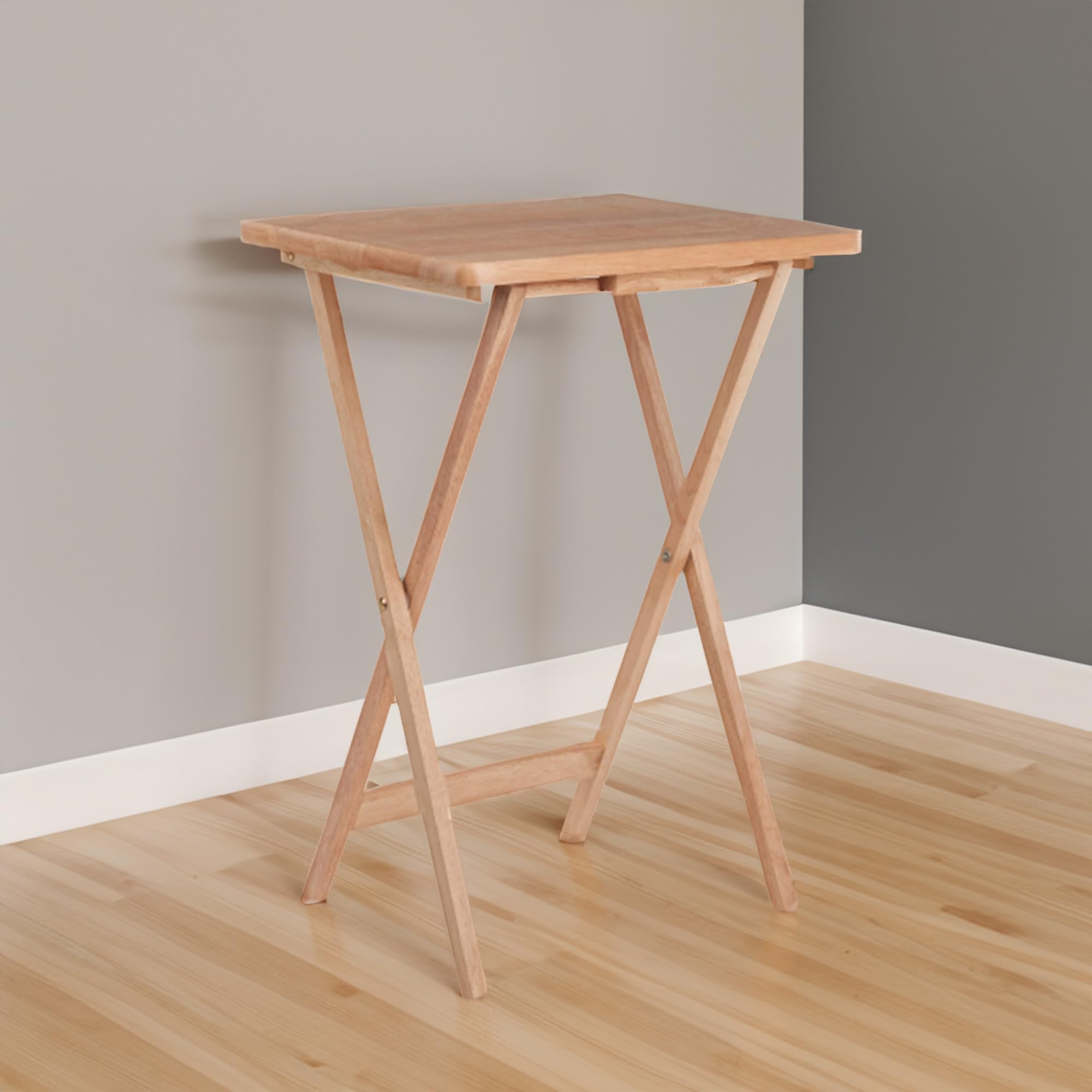 2-Piece Foldable Lacquered Wooden Snack Table Set - Portable Rectangular Tray Tables for Living Room, Bedroom, Patio - Perfect for Snacks, Beverages, Books, Laptops & Home Decor