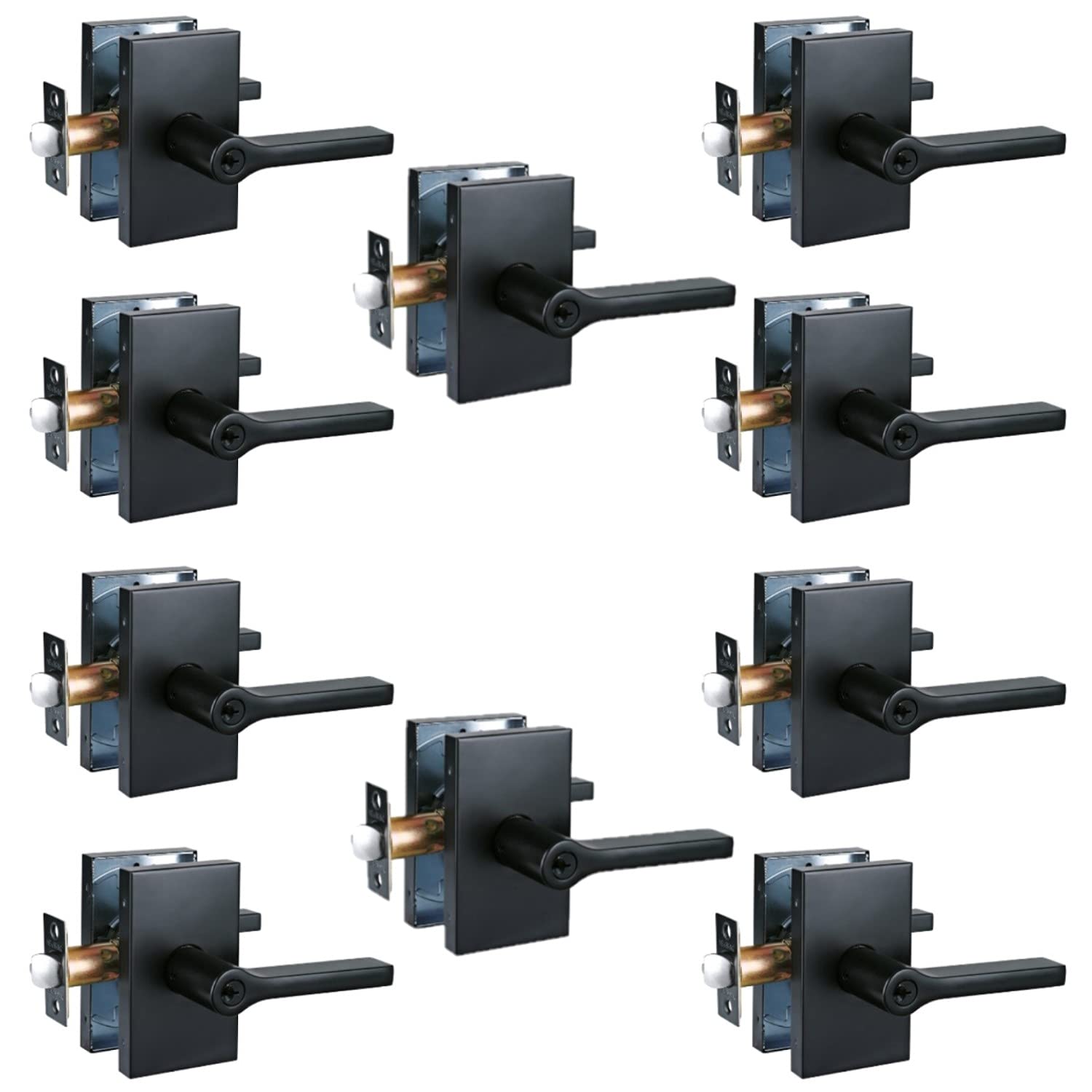15 Pack Heavy Duty Keyed Entry Lever Lock for Exterior Doors - Dark Black Flat Door Handle HD894-SET (Not Keyed Alike) - Perfect for Home Security, Office Buildings, and Commercial Properties