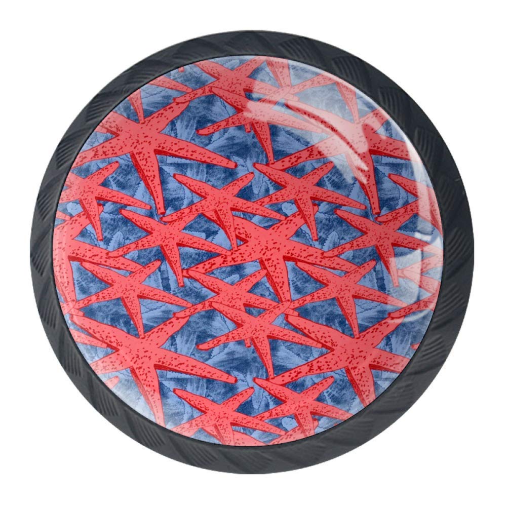 4PCS Blue Red Seastar Crystal Drawer Knobs for Kitchen & Bathroom