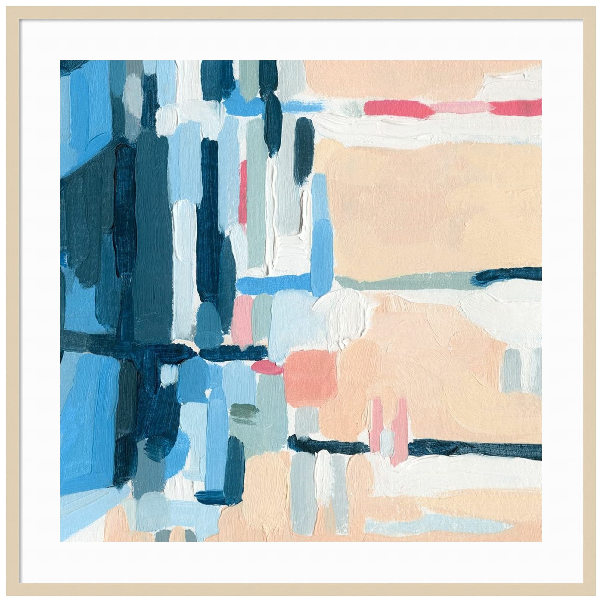 Emma Caroline Summer Abstraction III Wood Framed Wall Art Print - 41x41 Inch Oversized Canvas Painting with Natural Frame for Living Room, Bedroom & Office Decor