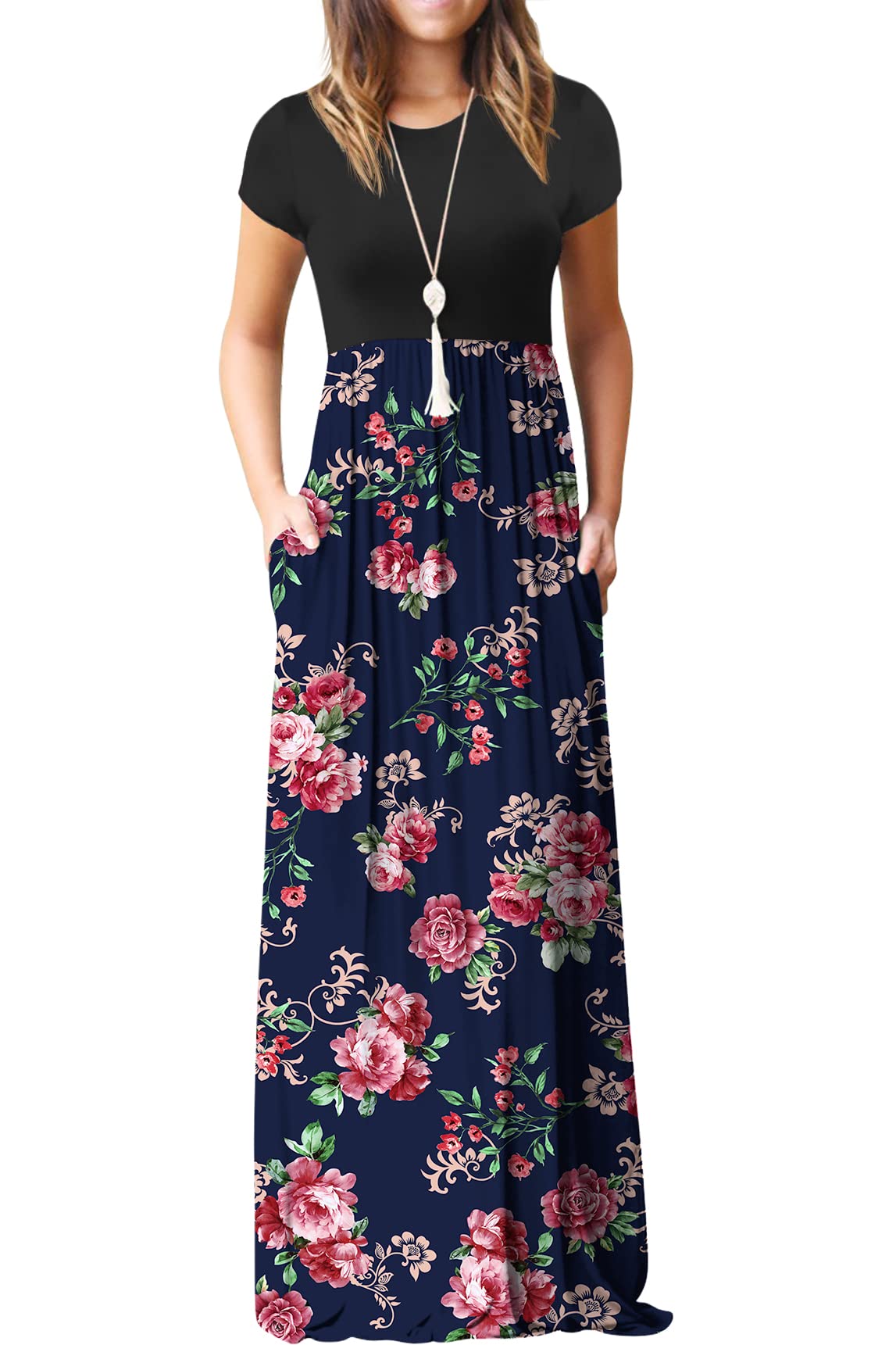 GRECERELLE Women's Summer Short Sleeve Maxi Dress Casual Long Flowy Dress with Pockets - Perfect for Beach, Vacation, and Everyday Wear