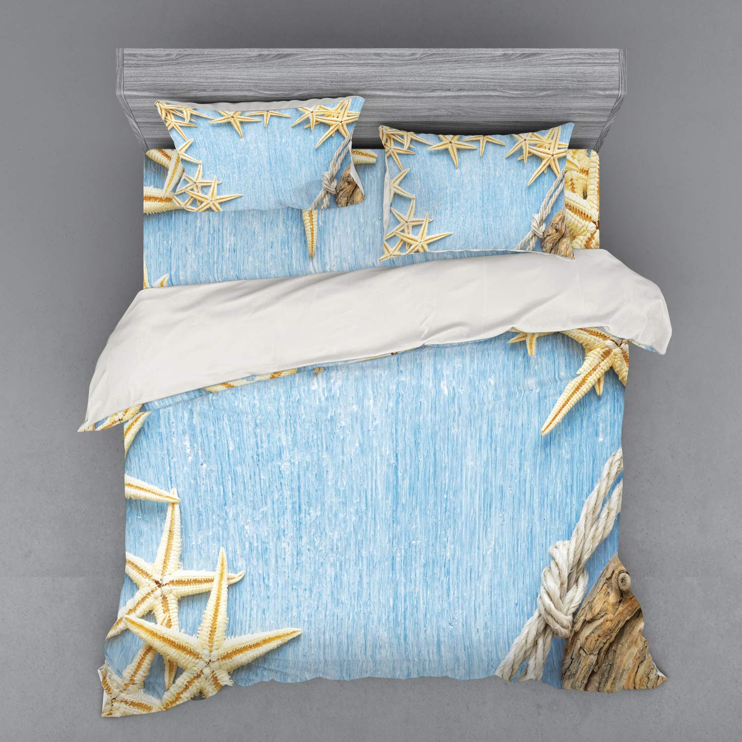 Ambesonne Seashells 3-Piece King Size Duvet Cover Set - Coastal Beach Theme Bedding with Shell Print, Pale Blue Ivory, Includes Duvet Cover + 2 Pillow Shams - Perfect for Beach House Decor, Guest Room or Nautical Nursery