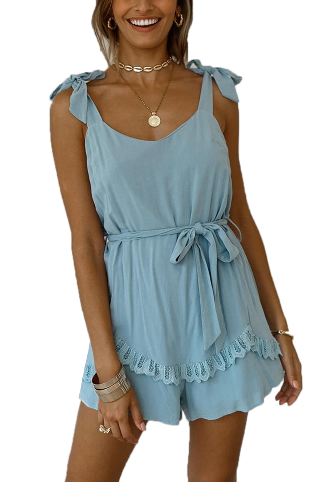 Women's Elegant Floral Print Short Romper - Sleeveless Strap Casual Jumpsuit for Beach Vacation, Summer Outings and Date Nights