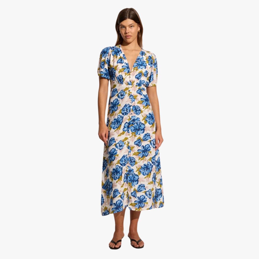 Bellavista Midi Dress - Floral Navy Blue Summer Dress for Women | Casual & Party Wear | Perfect for Beach, Wedding & Date Night