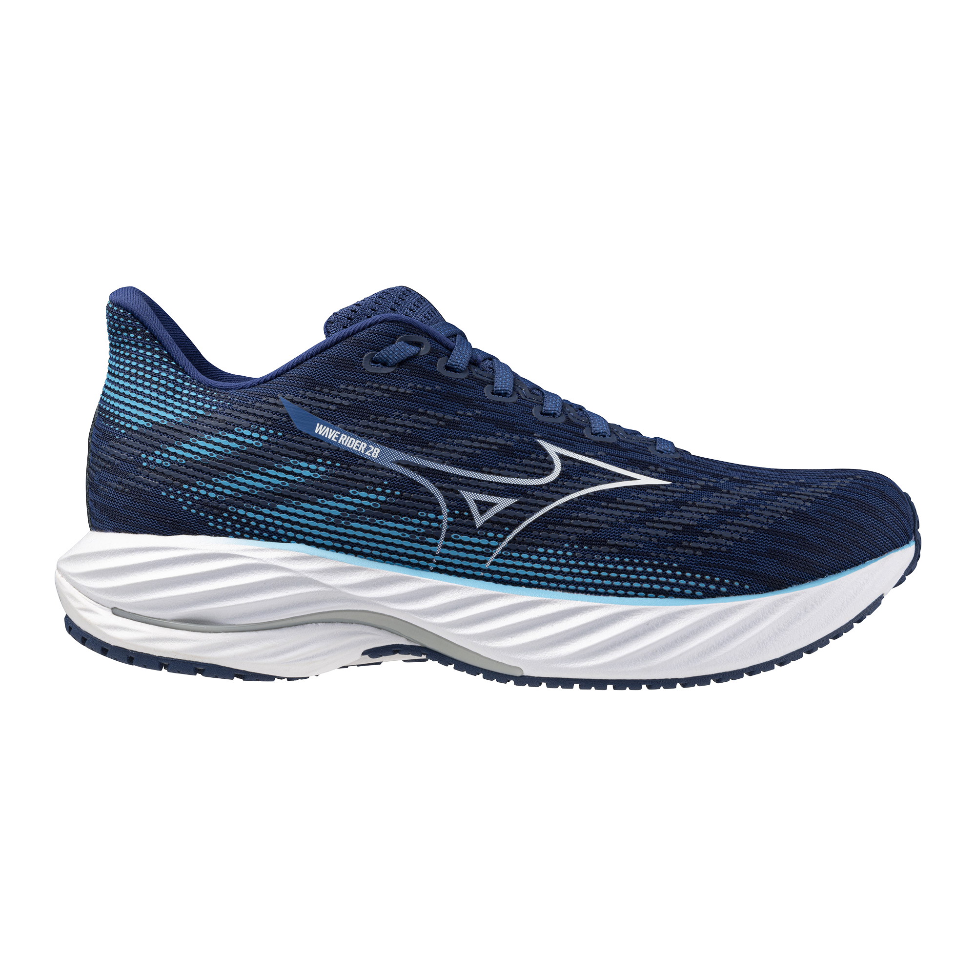 Mizuno Wave Rider 28 Running Shoes for Men - D Width - Estate Blue/White/River Blue | Lightweight Cushioned Sneakers for Jogging, Training & Daily Wear