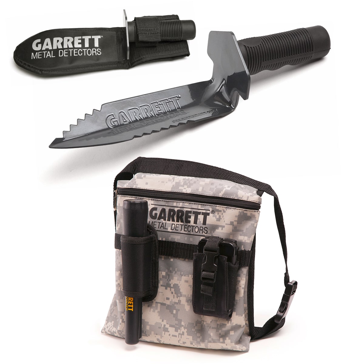 Garrett Edge Digger with Sheath & Camo Finds Pouch Combo - Metal Detecting Accessories for Treasure Hunting, Beach & Outdoor Adventures