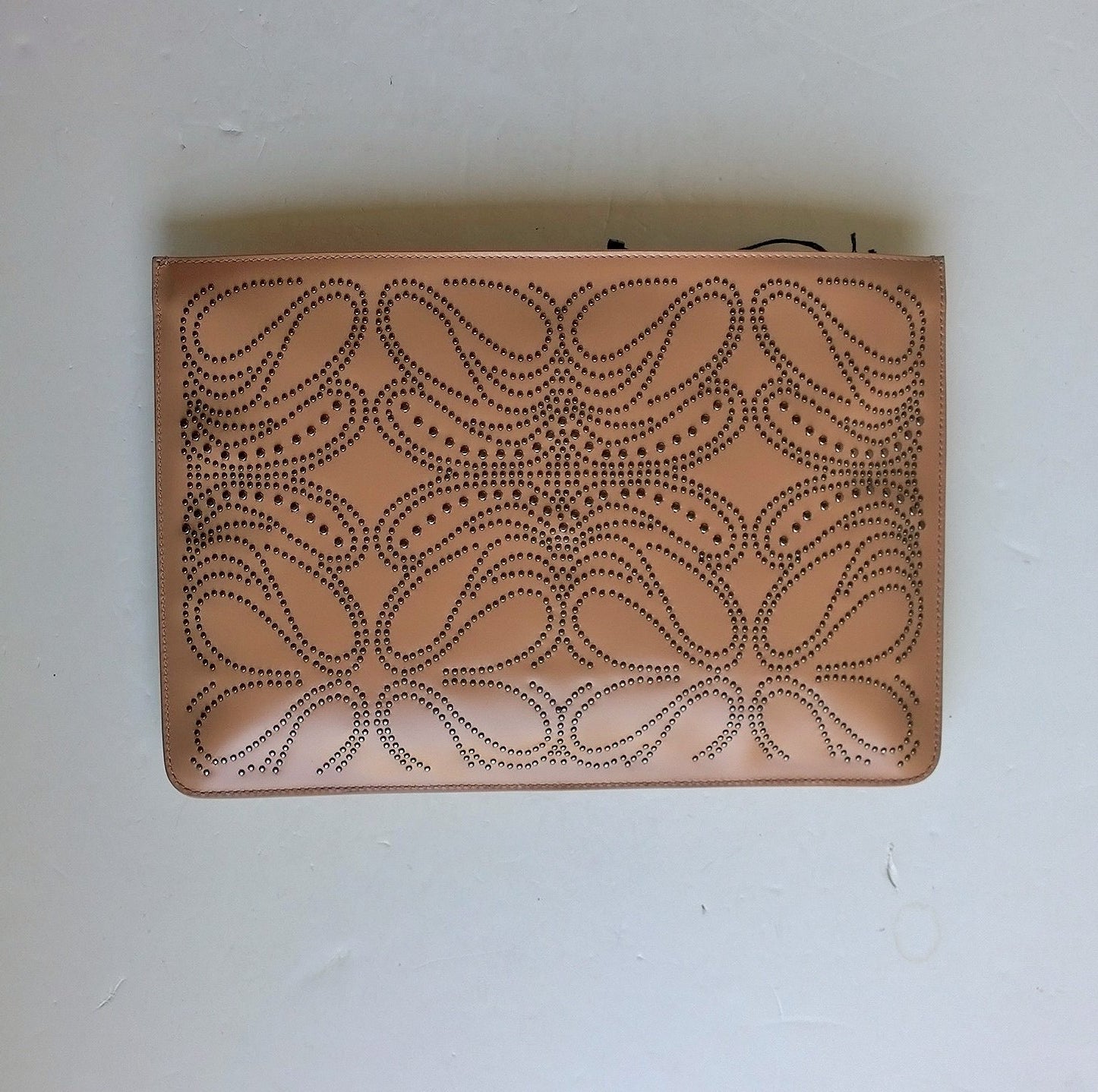 Alaia Nude Leather Clutch Bag with Pewter Studs - Elegant Evening Clutch for Women, Perfect for Parties, Weddings & Special Occasions