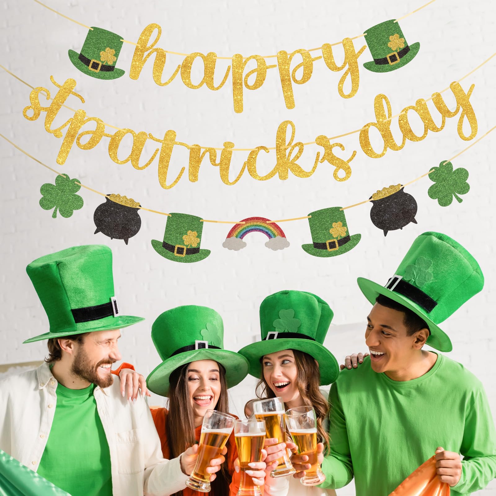 St. Patrick's Day Banner - Glitter Shamrock Decorations & Irish Party Supplies for Spring - Perfect for Home, Office, and St. Patrick's Day Party Decor