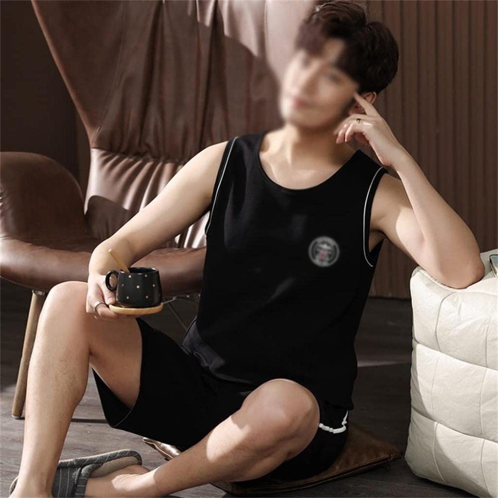Handiya Men's Cotton Pajama Set - Summer Short Sleeve Sleepwear for Men & Youth, XXL Black - Perfect for Home Lounging, Nighttime Comfort & Casual Wear
