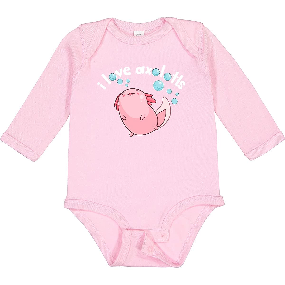 Inktastic I Love Axolotls with Bubbles Long Sleeve Baby Bodysuit - Cute Axolotl Graphic Onesie for Newborns & Infants - Perfect for Playtime, Photo Shoots & Casual Outings