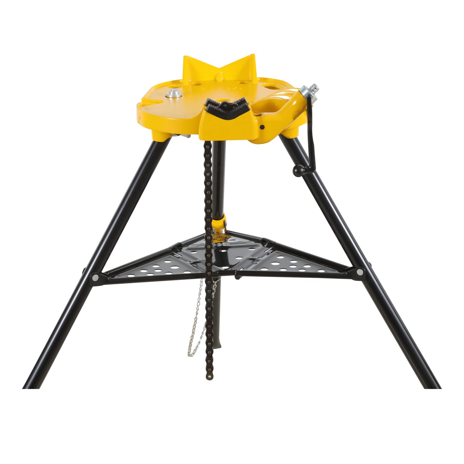7.87 Inch Heavy Duty Tripod Pipe Vise Stand - Foldable Steel Legs with Chain Wrench Bracket - Supports Up to 600kg for Plumbing, HVAC & Construction Work - Perfect for Pipe Cutting, Threading & Welding Projects