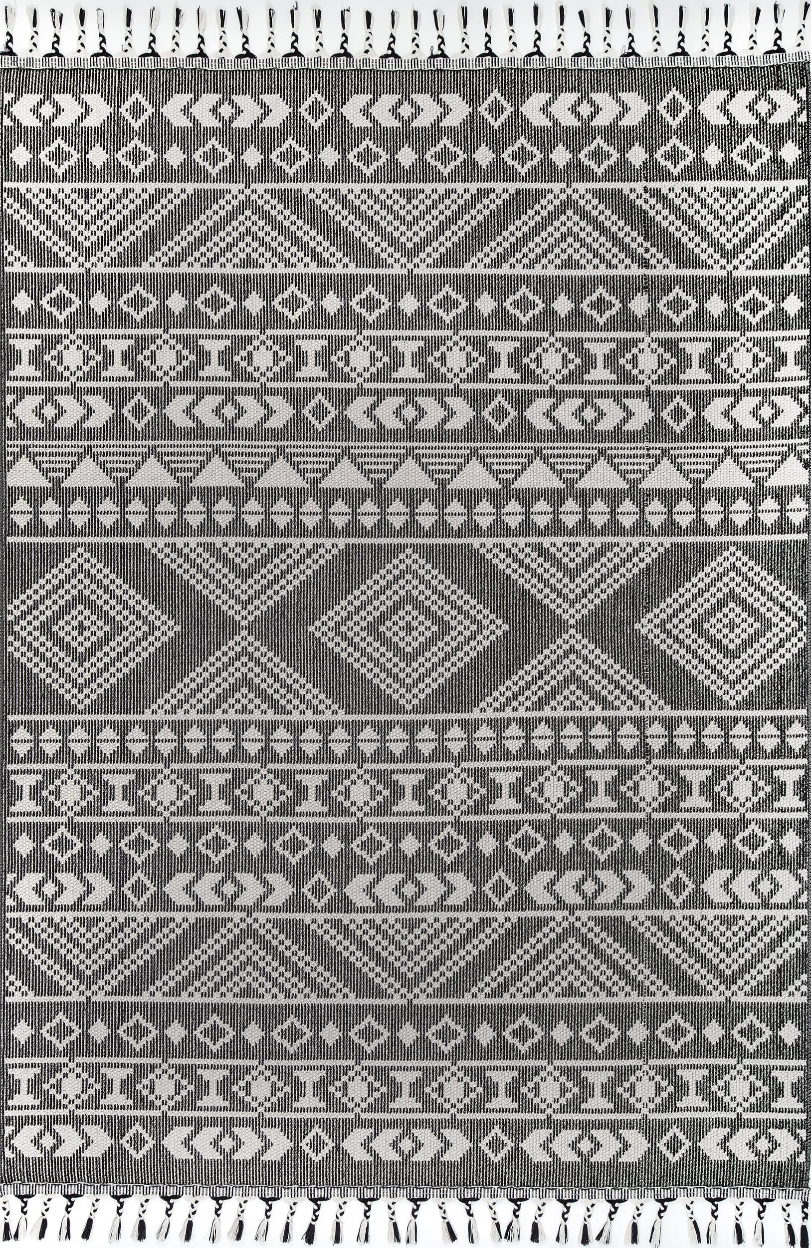 Handwoven Grey Banded Tribal Print Flatweave Area Rug - Boho Chic Home Decor for Living Room, Bedroom & Entryway
