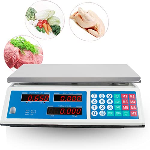 Zinnor Digital Food Meat Scale - 30KG/66Lbs Electronic Kitchen Scale with Price Computing Function | Perfect for Grocery Stores, Butcher Shops & Home Cooking