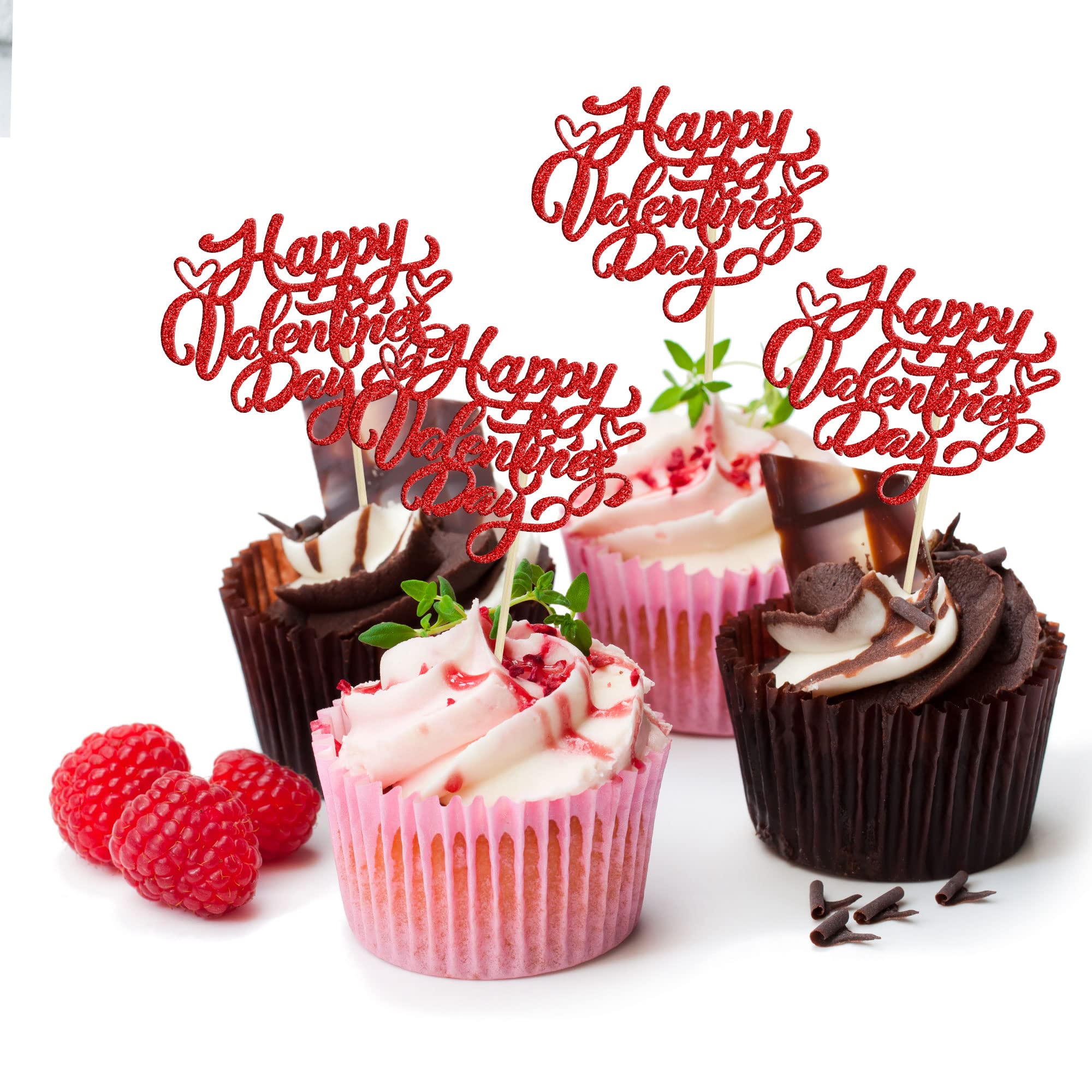 24Pcs Valentine's Day Cupcake Toppers - Glitter Sweet Love Be Mine Cake Decorations for Valentine's Theme Party, Birthday, Wedding & Anniversary Celebrations