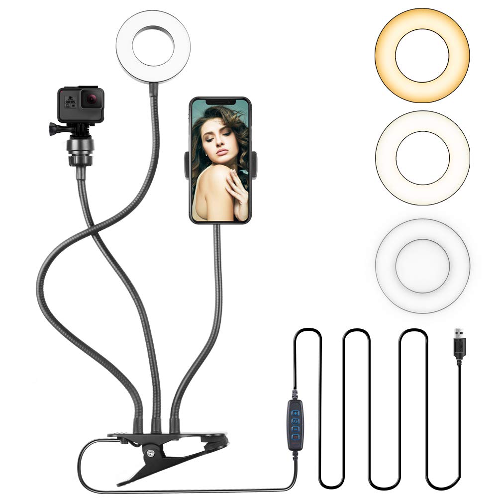 2023 Upgraded Webcam Light Stand with Ring Light & Phone Holder - Adjustable LED Desk Light for Live Streaming, YouTube Videos, Zoom Calls, Makeup & Gaming - Compatible with Computer, Laptop & Smartphone