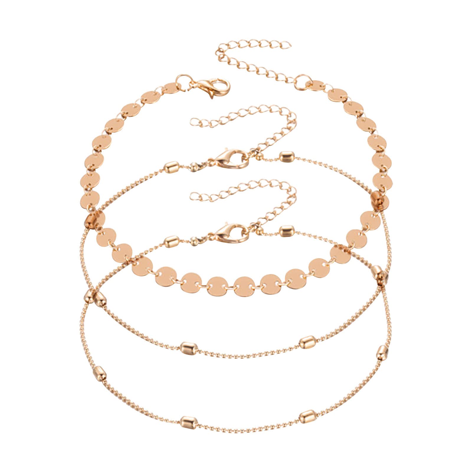 JMEDITIC Women's Personalized 3-Layer Stainless Steel Anklet Bracelet - Simple Beach Jewelry Gift for Her, Perfect for Summer Vacations & Boho Fashion