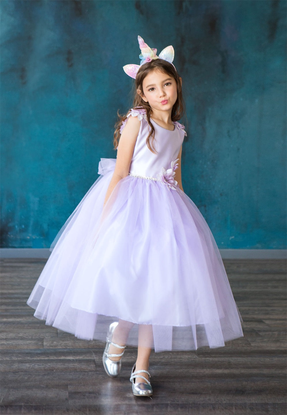 Lilac Beaded Flower Appliques Tulle Junior Bridesmaid Dress for Big Girls - Size 8-16 | Perfect for Weddings, Proms, and Special Occasions