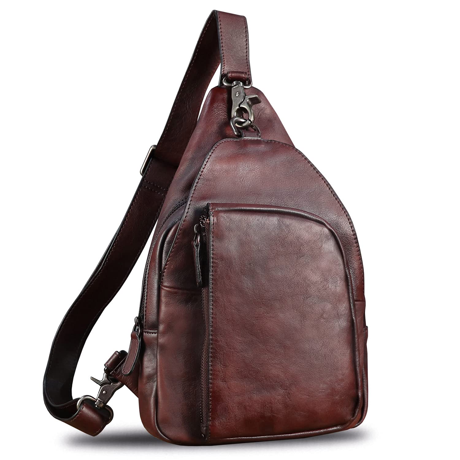 Genuine Leather Sling Bag for Men & Women - Vintage Real Leather Crossbody Backpack, Shoulder Bag & Chest Bag - Perfect for Travel, Hiking & Daily Use