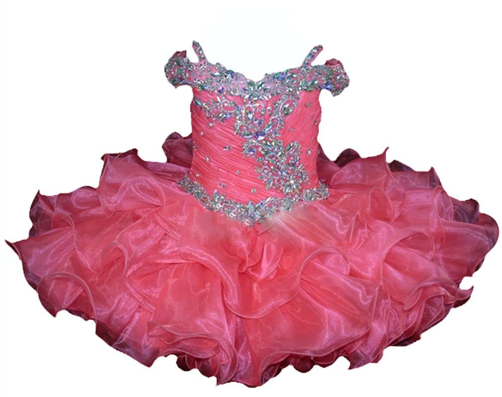 Yang Baby Girls Princess Beaded Off-Shoulder Pageant Party Dress - Elegant Cupcake Tutu Gown for Birthday, Photo Shoot & Special Occasions