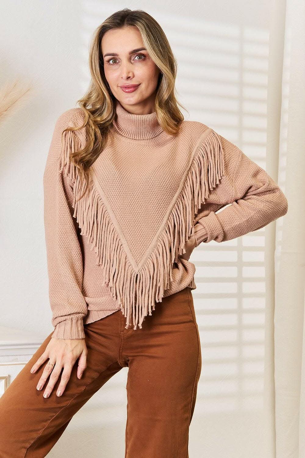 Stylish Fringe Turtleneck Sweater for Women - Cozy Winter Knit Pullover - Perfect for Casual Outfits & Holiday Parties