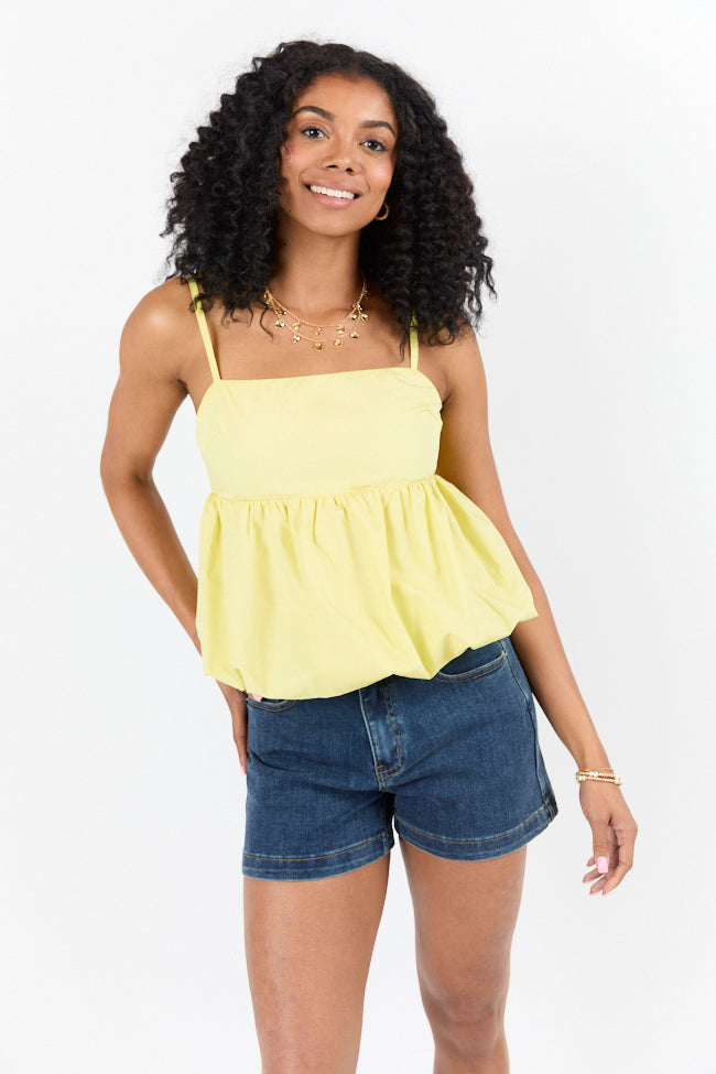 Pinky Promise Yellow Bubble Hem Tank Top - Cute & Trendy Summer Outfit for Women | Perfect for Beach, Parties & Casual Wear