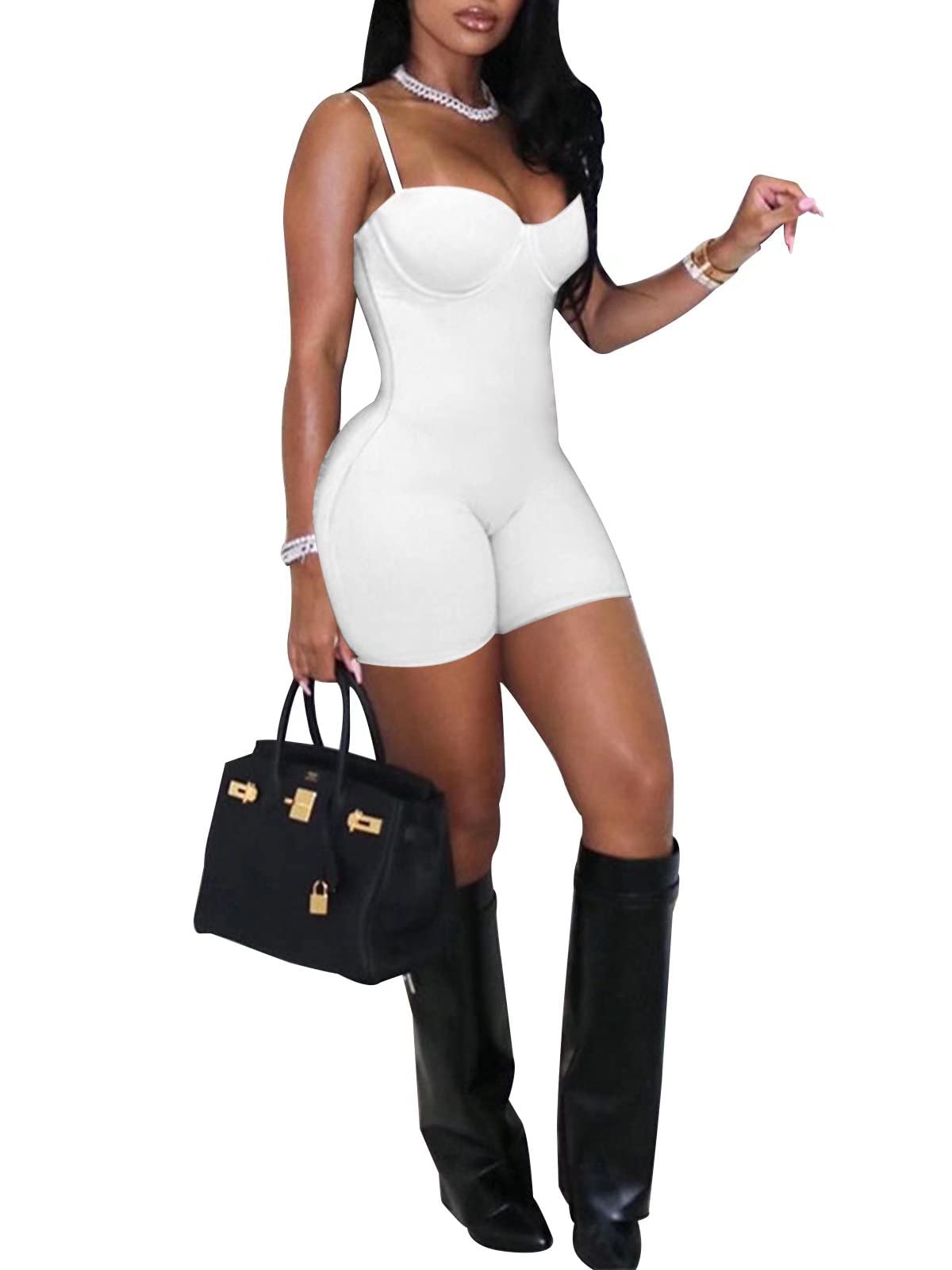 Acelyn Women's Sexy Sleeveless Jumpsuit | Bodycon Romper | Y2K Bodysuit | Club Outfit | Party Wear | Night Out Dress | Fashionable One-Piece for Women | Perfect for Clubbing, Dating & Special Occasions