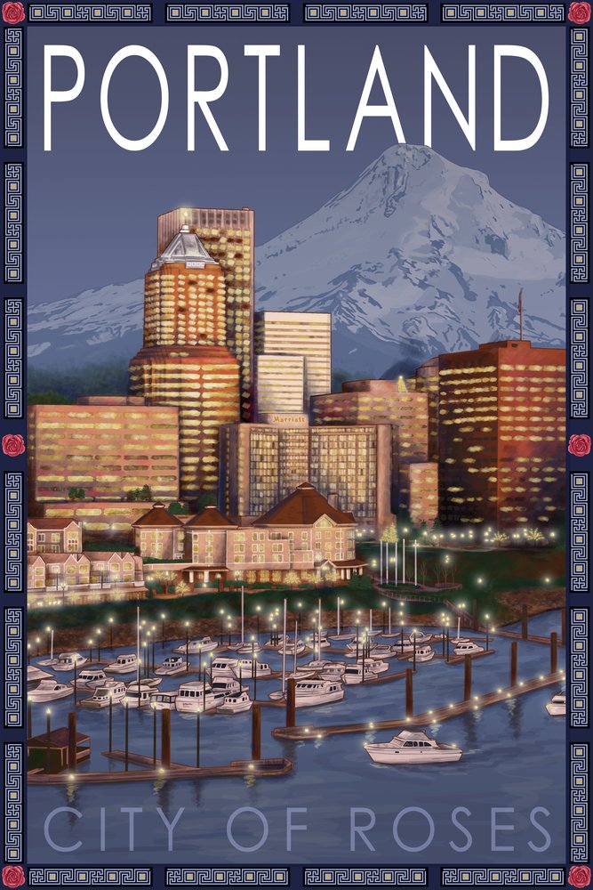 Lantern Press Portland Oregon Skyline at Night - 12x18 Wall Art Poster for Home Decor, Living Room, Bedroom & Office - Perfect for Cityscape Lovers & Urban Style Enthusiasts