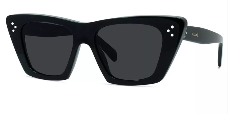 Celine 3 Dots CL40187I 01A Shiny Black/Smoke Cat Eye Women's Sunglasses - UV Protection Fashion Shades for Beach, Driving & Outdoor Activities