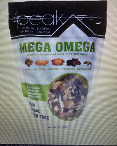 Peak Trail Mix - Mega Omega, 100% All Natural Snack Rich in Omega-3s (Walnuts, Dried Mango, Almonds, Cranberries, Pumpkin Seeds) - Vegan, Gluten Free, Non-GMO - Perfect for Hiking, Camping & Healthy On-the-Go Snacking