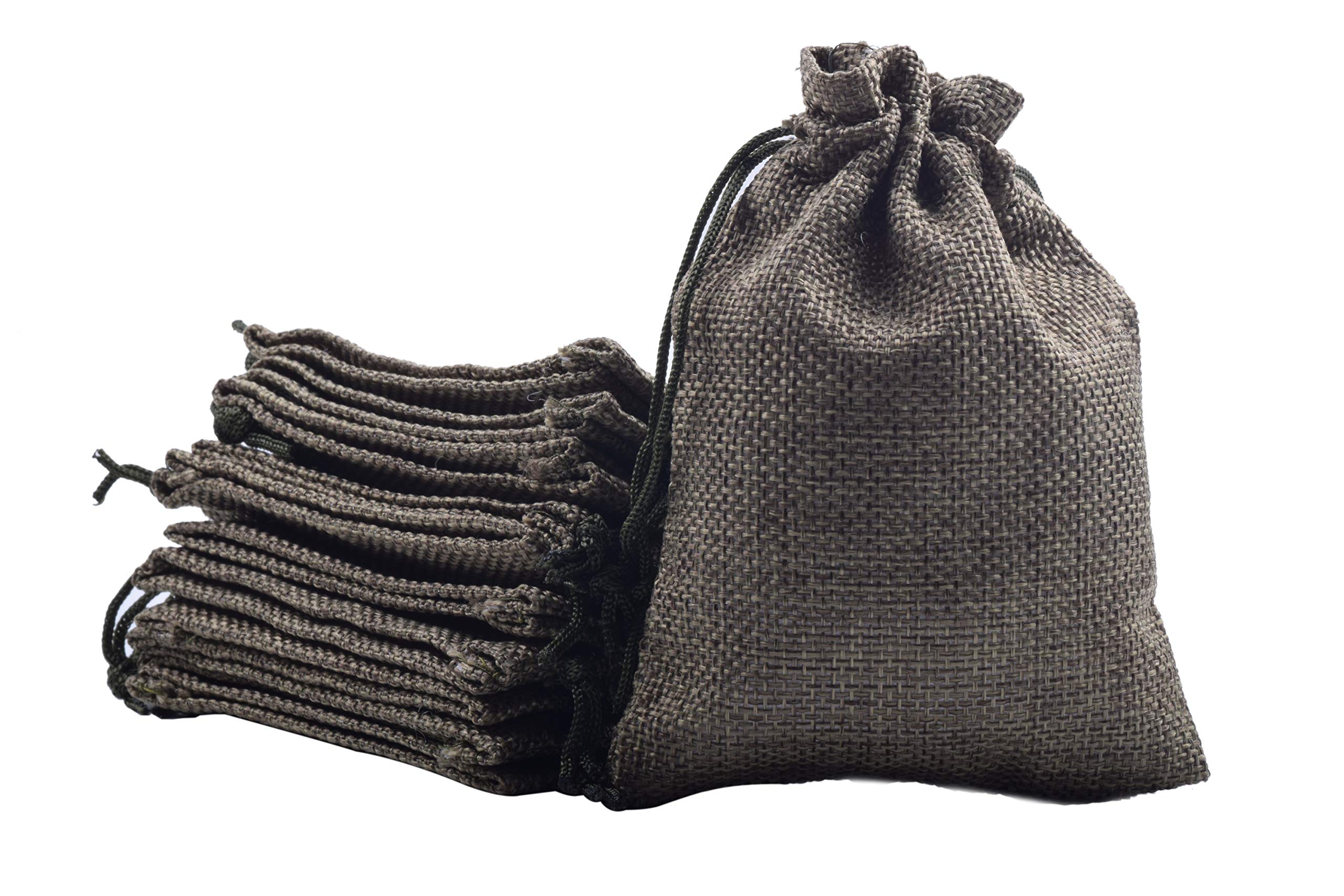 50pcs 3.6X4.8 Inch Drawstring Burlap Gift Bags - Small Jute Jewelry Pouches with Army Green Lining | Perfect for Herbs, Spices, Wedding Favors, Christmas Treats & Party Giveaways | Eco-Friendly Favor Sacks for Handmade Crafts, Bridal Shower, Baby Shower & Holiday Gifts