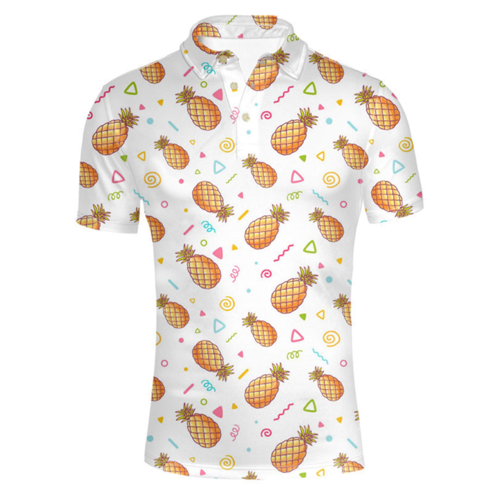 HUGS IDEA Men's Hawaiian Shirt - Pineapple Print Short Sleeve Pique Polo T-Shirt for Beach Vacation, Summer Party & Tropical Theme Events