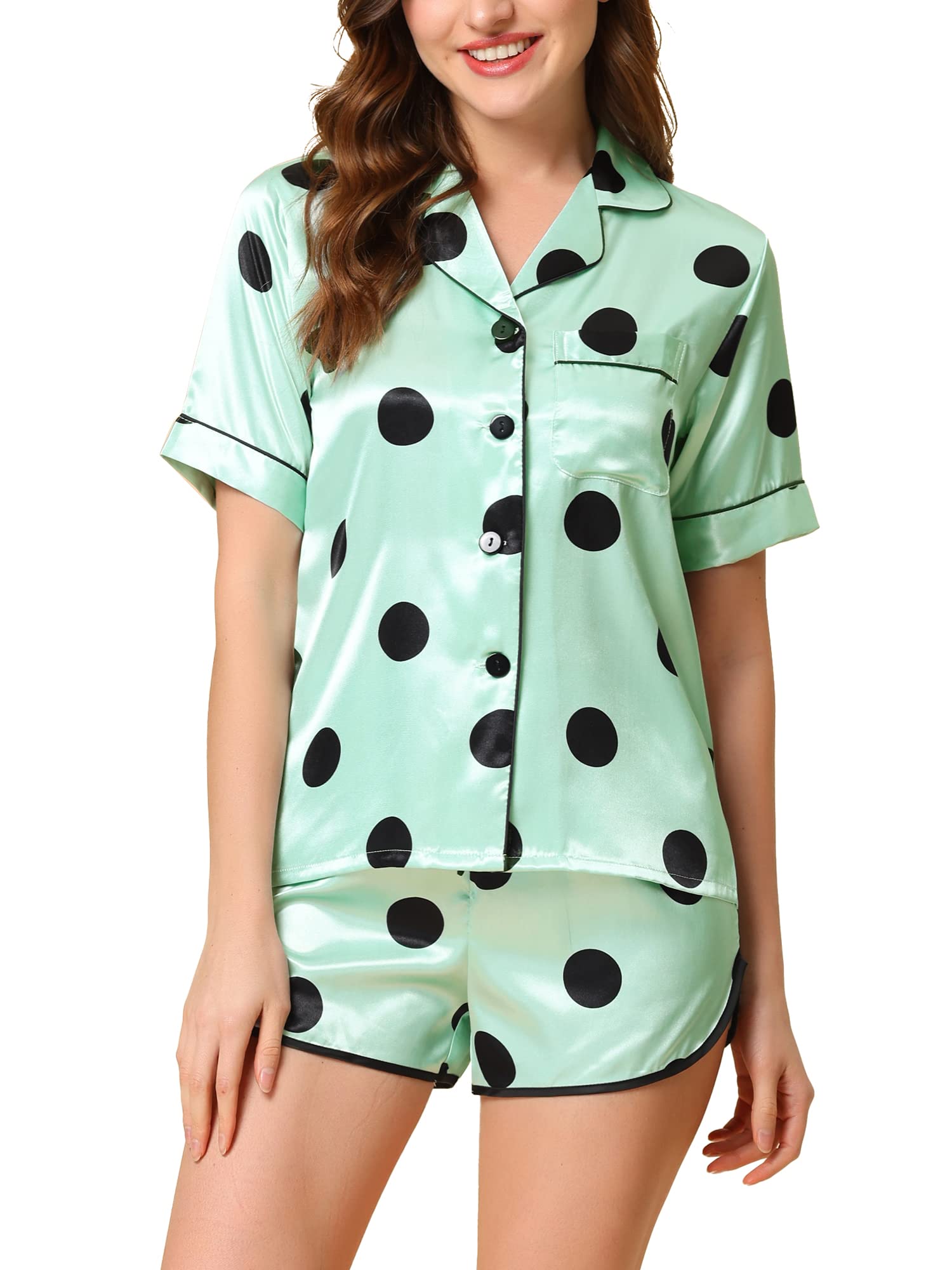 Cheibear Women's Satin Pajama Set - Soft Sleepwear & Lounge Shorts PJs for Comfortable Nights - Perfect for Sleepovers, Relaxing at Home, and Spa Days