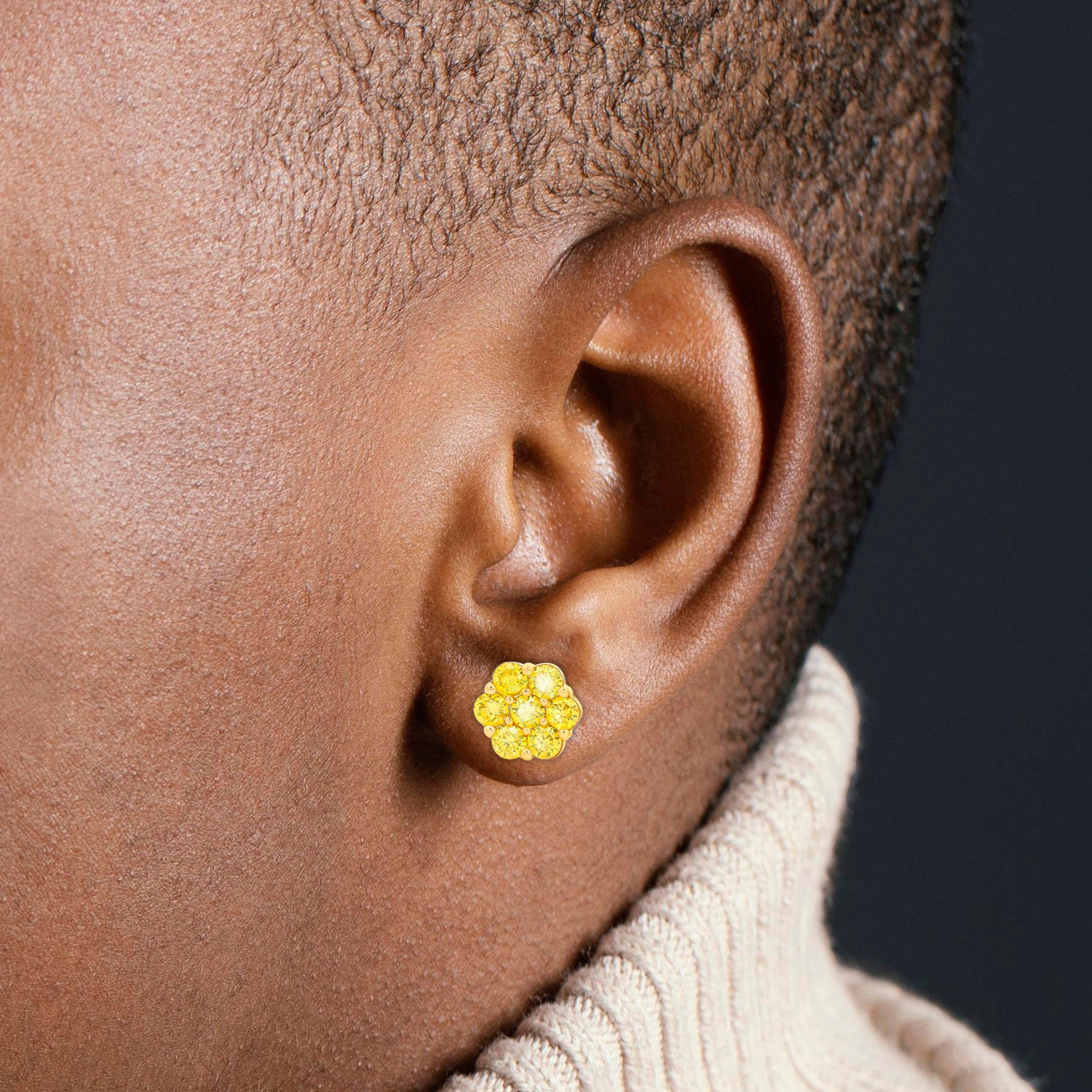 14K Gold Money Flower vs Yellow Diamond Stud Earrings (8.5mm) - Luxury Fashion Jewelry for Women | Perfect Gift for Birthday, Anniversary & Special Occasions
