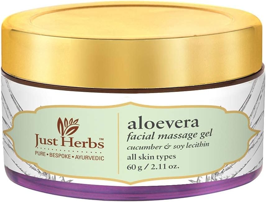 Ju.st He.rb.s Aloe Vera Facial Massage Gel - Soothing & Hydrating Skin Care for Face & Body | Perfect for Sunburn Relief, Daily Moisturizing & Spa Treatments
