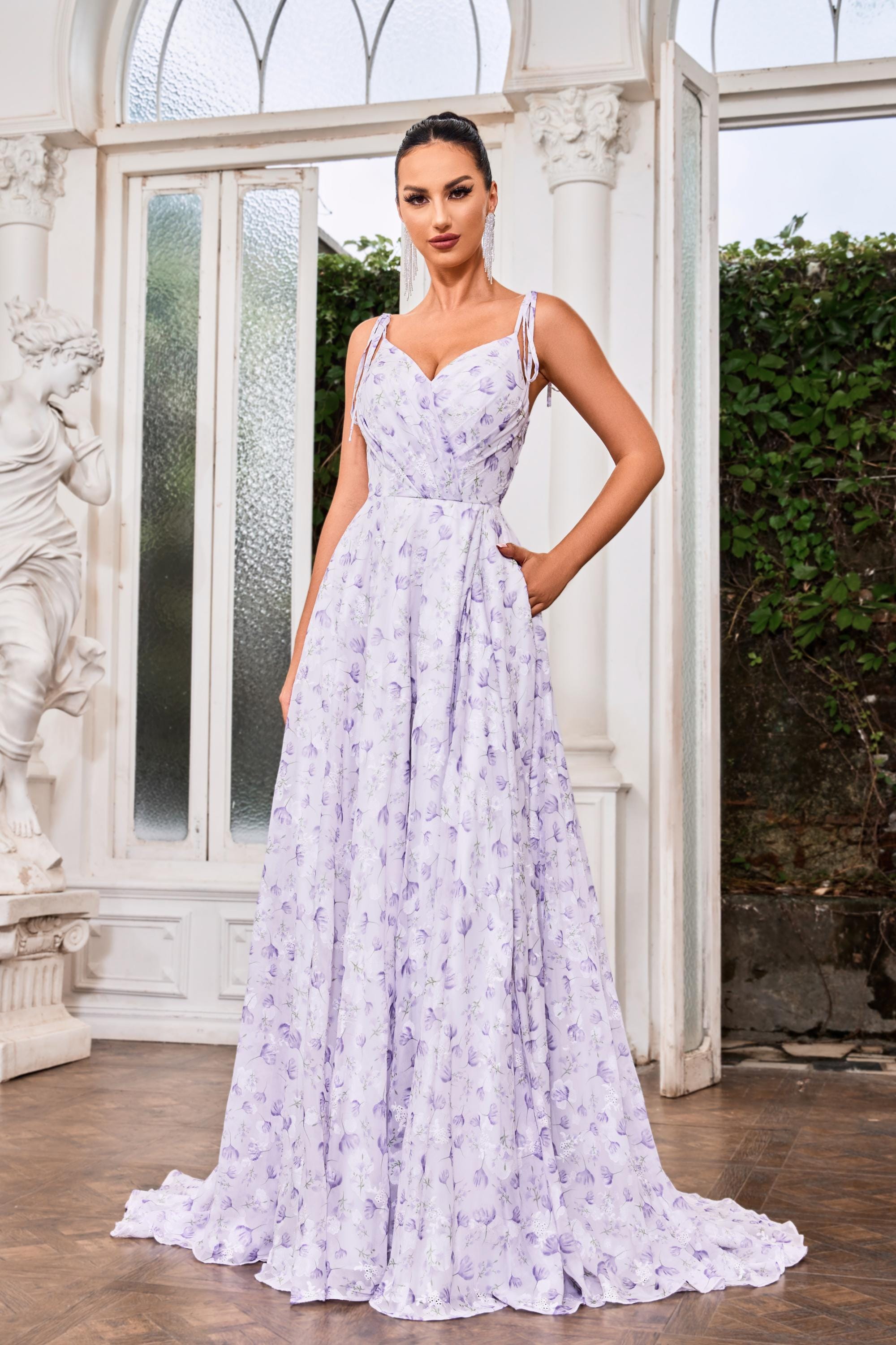 Elegant A-Line V-Neck Chiffon Evening Dress - Sleeveless Formal Gown for Women (J24018) | Perfect for Prom, Cocktail Parties & Special Occasions