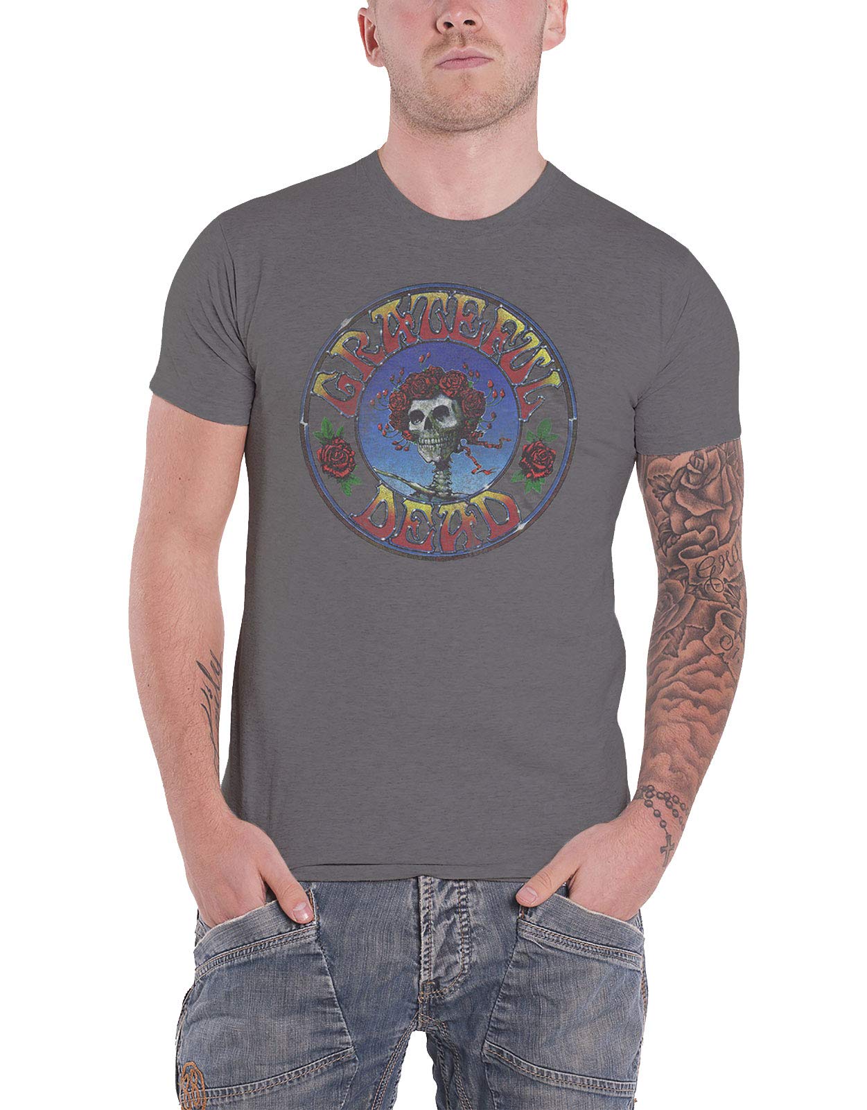 Grateful Dead Bertha Circle Vintage Wash T-Shirt - Official Licensed Men's Graphic Tee in Charcoal Grey | Casual Wear, Concerts & Retro Fashion