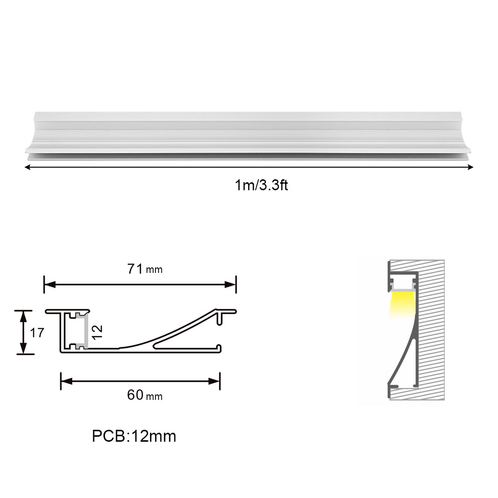 2 Pack L7117 Heavy Duty Aluminum Extrusion Channel - Recessed Mounting for Ceiling & Wall - Perfect for LED Strip Lights, Shelving & DIY Projects
