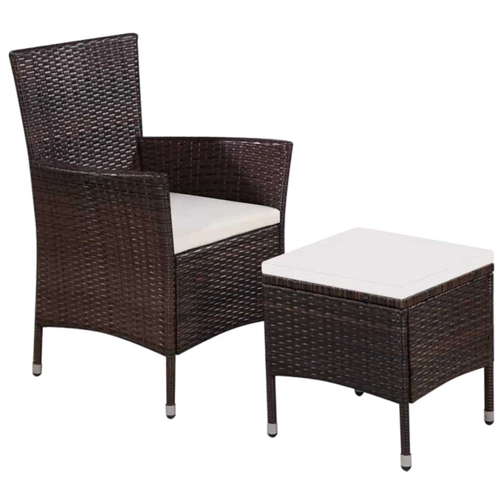 Brown Poly Rattan Garden Chair Set with Stool & Cushions - Patio Armchair with Footrest for Outdoor Relaxation in Backyard, Balcony or Deck | Durable Weather-Resistant Wicker Furniture for Lounging, Sunbathing & Entertaining Guests