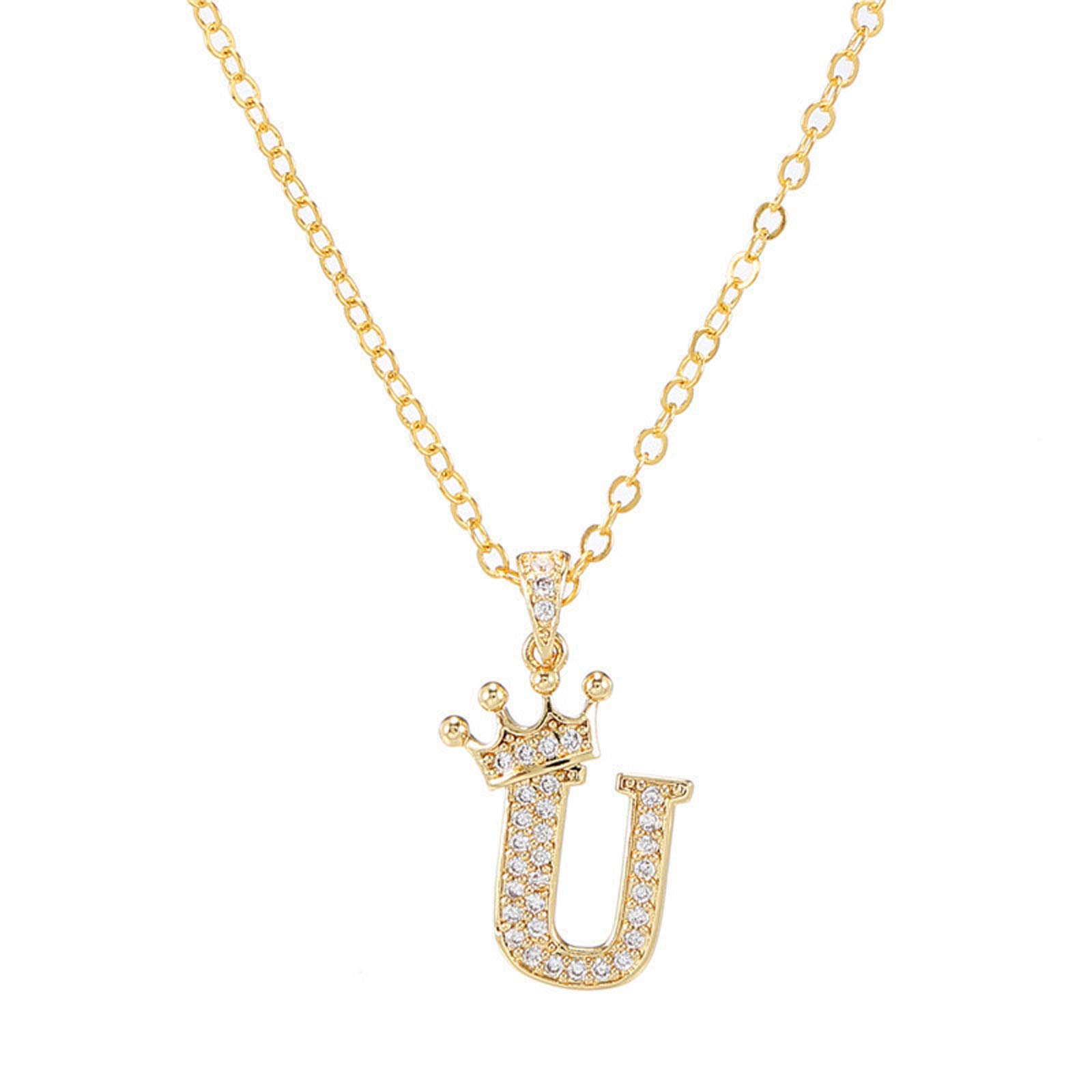 Elegant NSQFKALL Women's Crown Pendant Necklace with Zircon Letter Charm - Perfect for Parties, Weddings & Date Nights | Fashion Jewelry Gift for Her