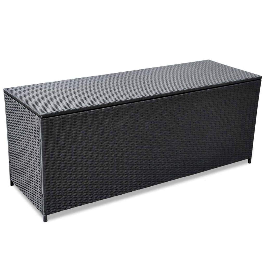 Waterproof Poly Rattan Outdoor Storage Box - Large Garden Storage Bin with Lid, Weatherproof Patio Furniture Organizer for Cushions, Toys & Pool Accessories - Perfect for Backyard, Deck & Poolside (#1, Black)